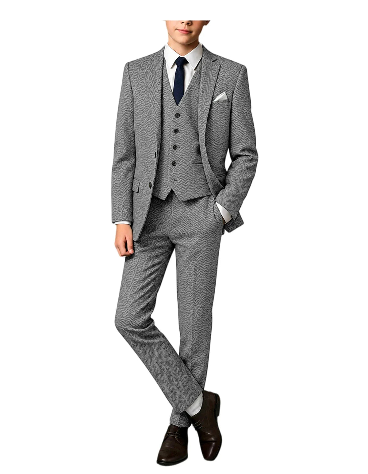 3-Piece Suit Men Herringbone Tweed Slim Fit Blazer Vest Pants Set for Wedding Business Formal