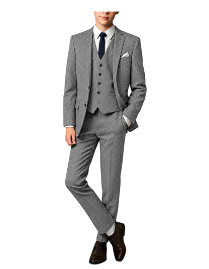 3-Piece Suit Men Herringbone Tweed Slim Fit Blazer Vest Pants Set for Wedding Business Formal