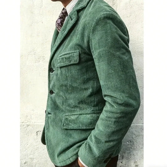 Men's Corduroy Blazer Single Breasted Slim Fit Groom Jacket for Office & Casual Wear