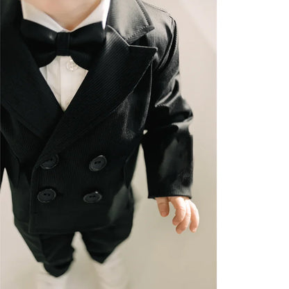 Corduroy Boy Suits Fashion Peak Llapel Double Breasted Black Children's Clothing Daily Casual Formal Baby Boy Clothes 2 Piece