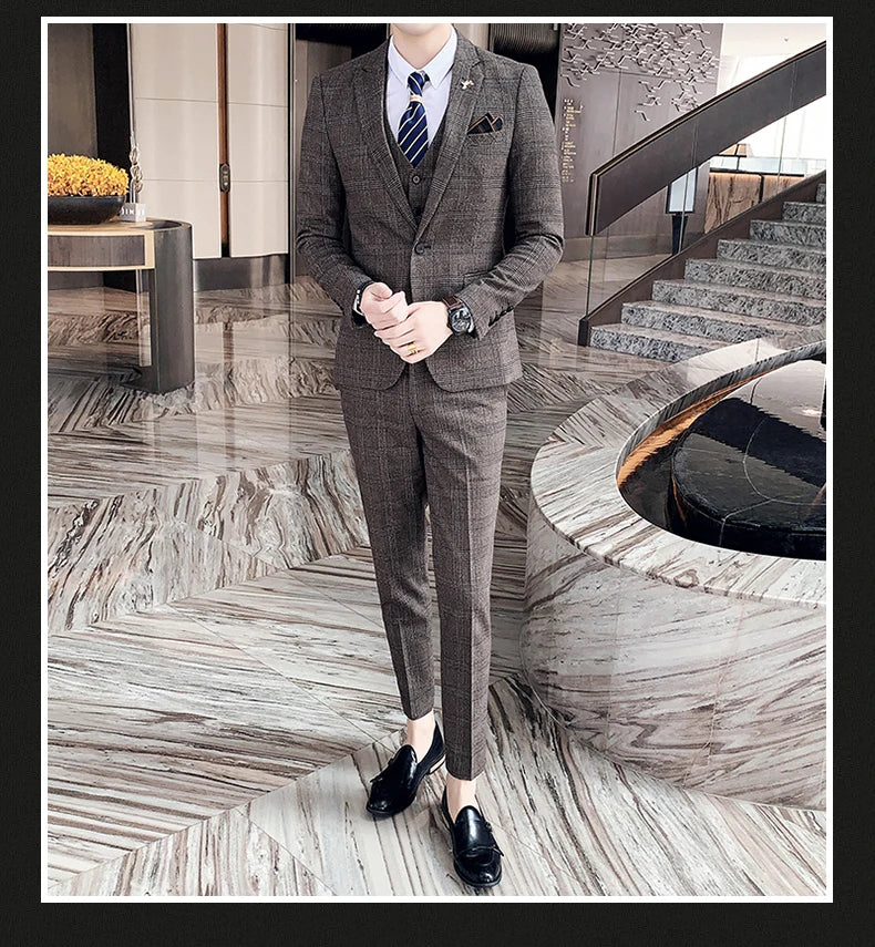Men's 3-Piece Formal Suit Slim Fit Blazer Vest Pants for Wedding Business Smart Casual