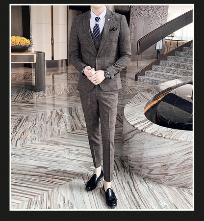 Men's 3-Piece Formal Suit Slim Fit Blazer Vest Pants for Wedding Business Smart Casual