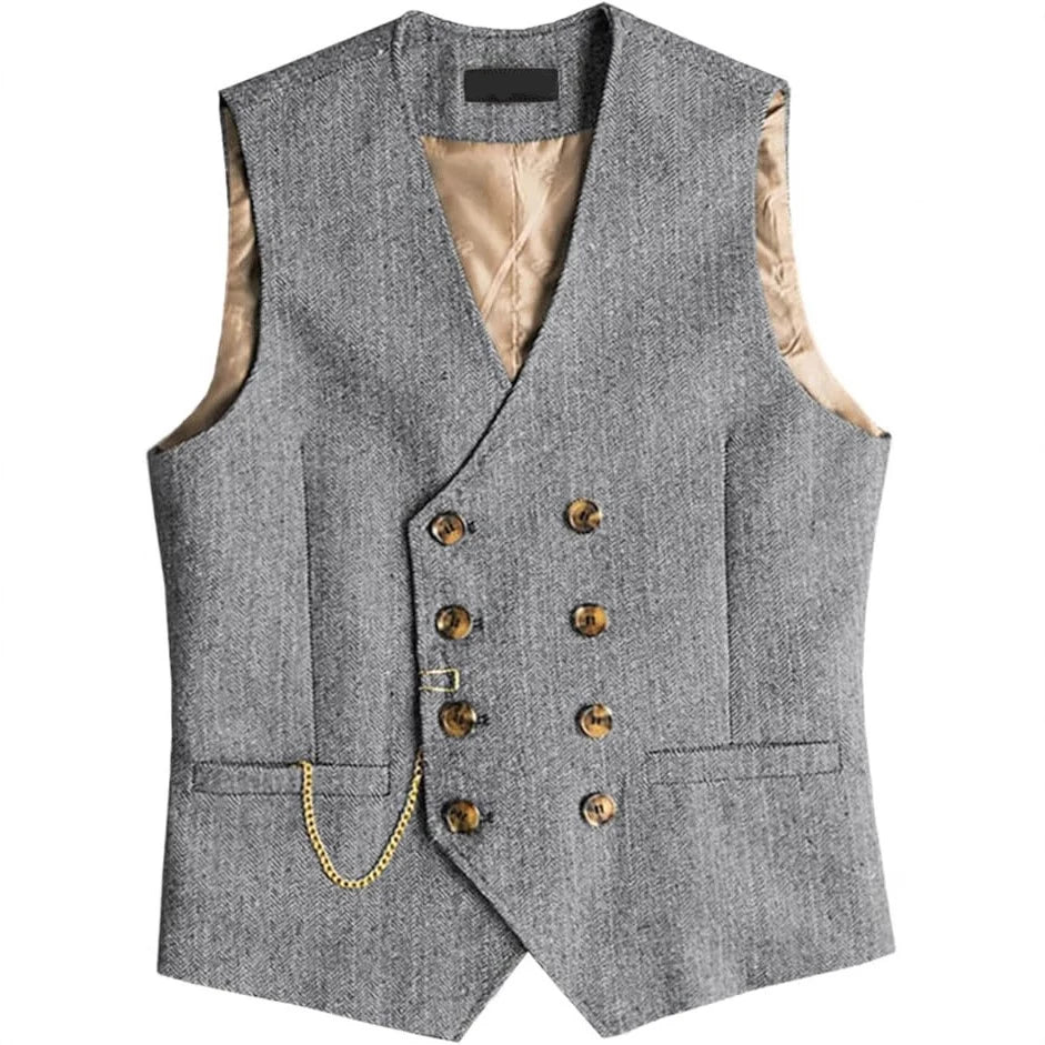 Men's Waistcoat Herringbone Double Breasted Vest for Wedding Banquet