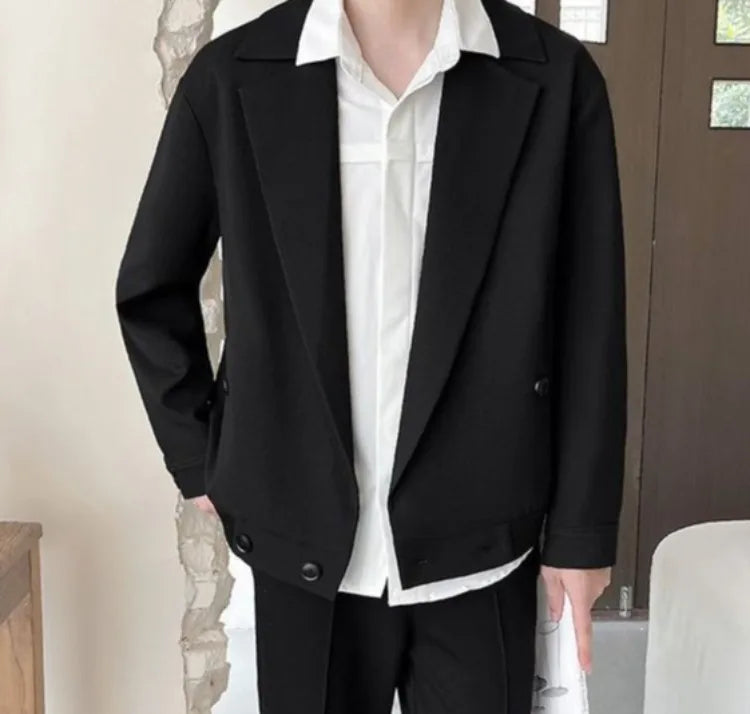 TikTok Trend Men's Autumn Designer Cropped Blazer High-End Casual Jacket Fashion Short Suit Outerwear