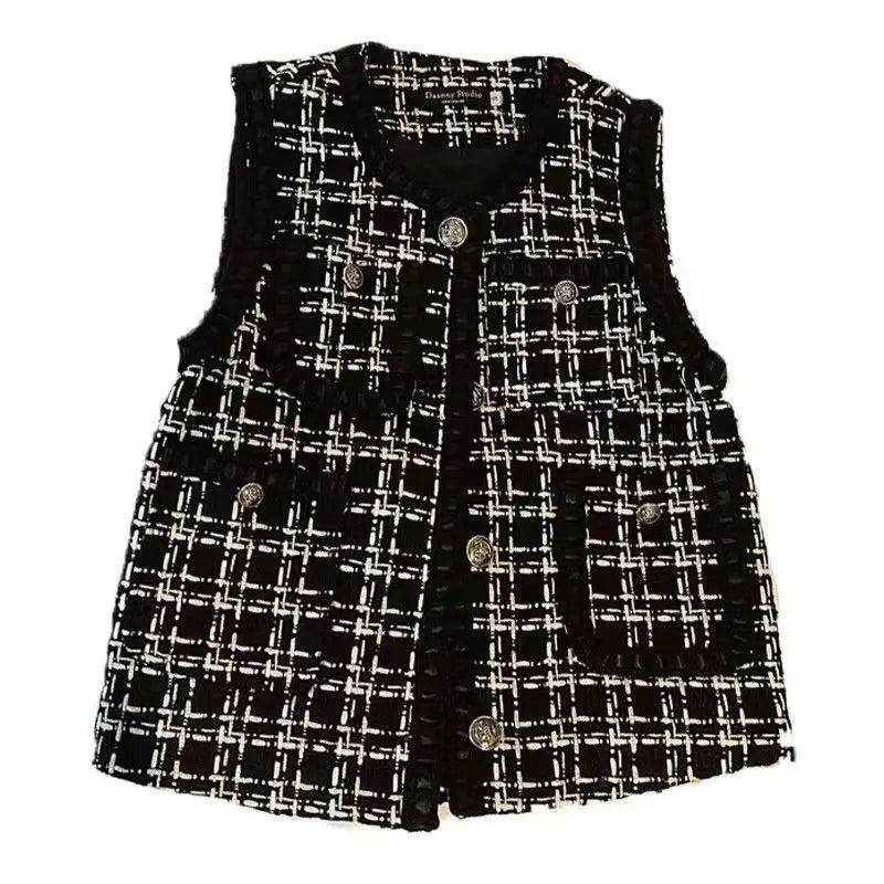 Spring Autumn Women's Vest New Plaid Single-breasted Sleeveless Small Fragrance Jacket Female Waistcoat Outerwear Chaleco Mujer