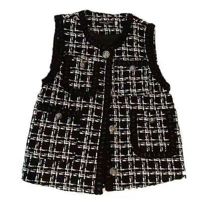 Spring Autumn Women's Vest New Plaid Single-breasted Sleeveless Small Fragrance Jacket Female Waistcoat Outerwear Chaleco Mujer