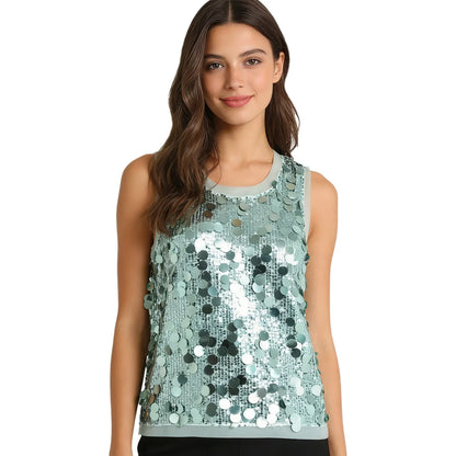 Women's Sleeveless Top Sequins Loose Vest Disco Costume Tank Top Nightclub Fashion Streetwear Shiny Clubwear Rave Party Outfit