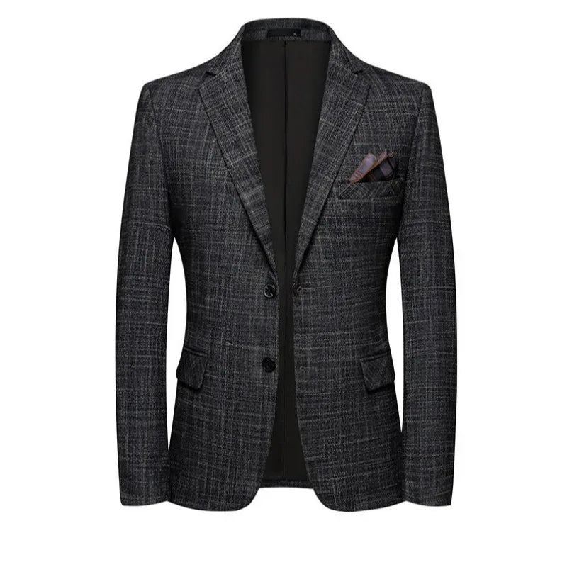 KIDWHXR Men Suit Coat Slim Plaid Turn Down Collar Male Blazer British Style Single-breasted Business Casual Man Outerwear