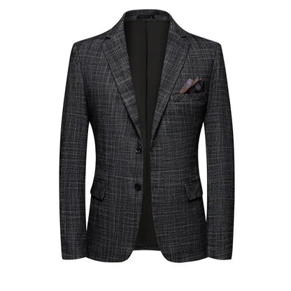 KIDWHXR Men Suit Coat Slim Plaid Turn Down Collar Male Blazer British Style Single-breasted Business Casual Man Outerwear
