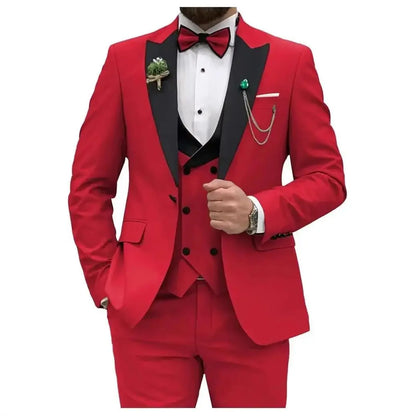 Slim Fit Peaked Lapel Formal Men Suits Solid Business Wedding Tuxedo Fashion Groom Outfit with Blazer Vest Pants for Prom Dinner