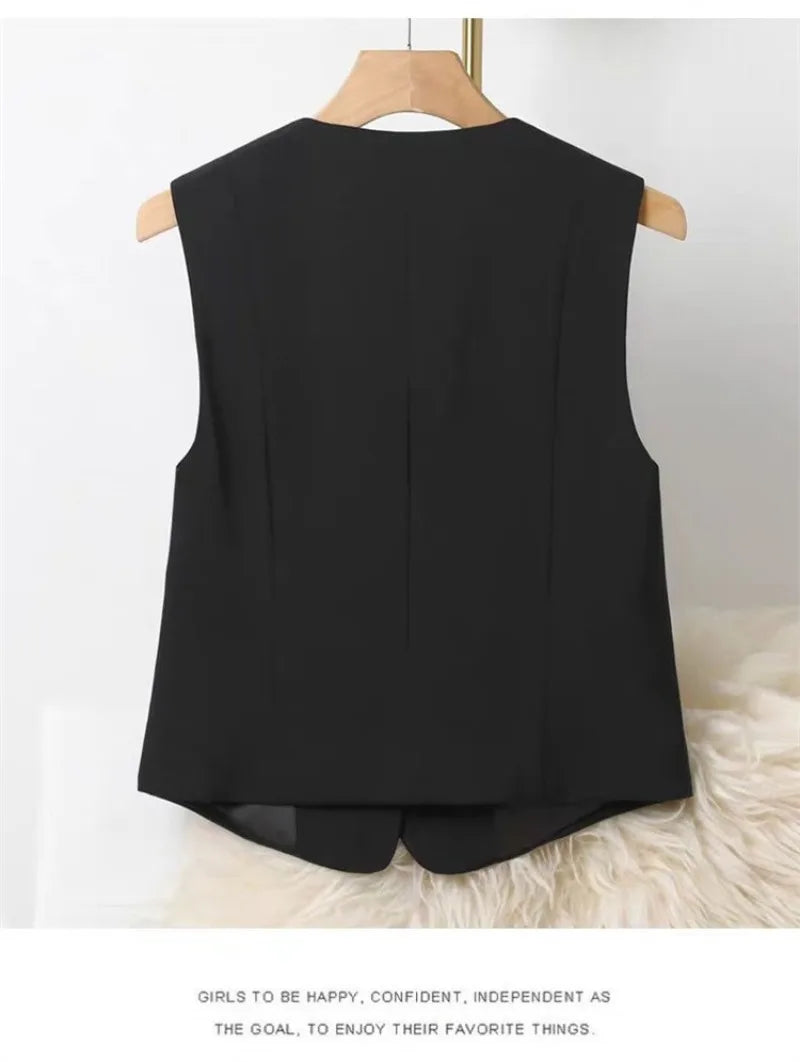 Women's Blazer Vest Coat 2026 Spring Autumn Sleeveless Ladies Vest Jacket Casual Tops Fashion Ladies Waistcoat Chaleco Mujer