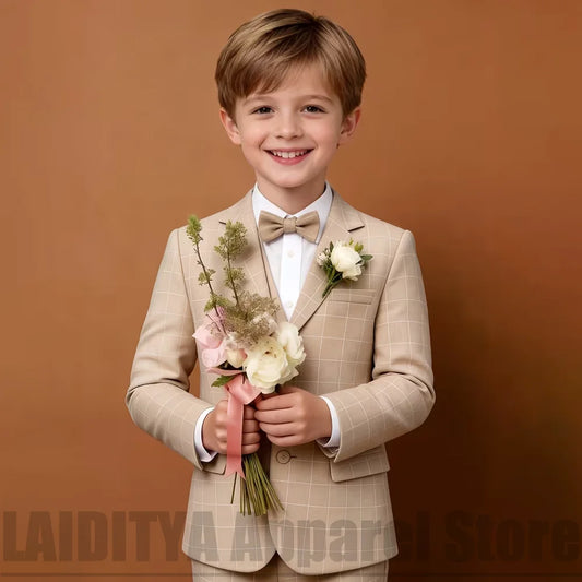 Boys Plaid Two Piece Suit Blazer Pants Kids Wedding Ring Bearer Outfit Birthday Party Formal Ceremony Photograph Holiday Wear