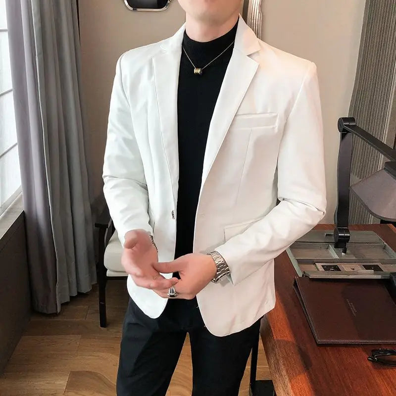 Thin Leather Man Suits and Blazers Simple Breasted Clothing Handsome Classic Menswear High Quality Coats Casual Jacket for Men