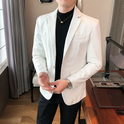 Thin Leather Man Suits and Blazers Simple Breasted Clothing Handsome Classic Menswear High Quality Coats Casual Jacket for Men