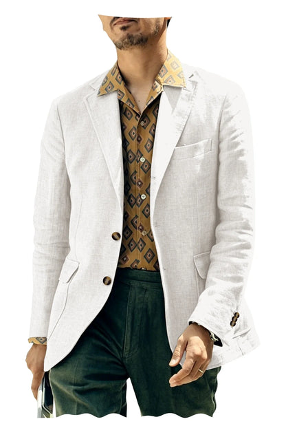 Men's Linen Blazer Single Breasted 2-Button Notched Lapel Slim Fit for Summer Wedding