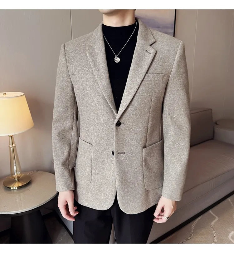 High Qualitys Thickened Wool Suit Jacket Autumn Winter New Luxury Solid Color Formal Men Business Slim Fit Social Party Tuxedo