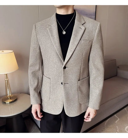 High Qualitys Thickened Wool Suit Jacket Autumn Winter New Luxury Solid Color Formal Men Business Slim Fit Social Party Tuxedo