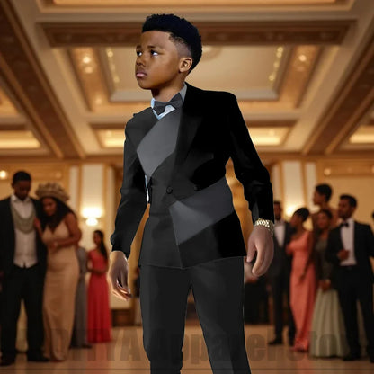 Fashion Contrast Color Children's Suit 2 Piece Double Breasted Outfit Formal Wedding Party Prom Boys Suits (Blazer+Pants)