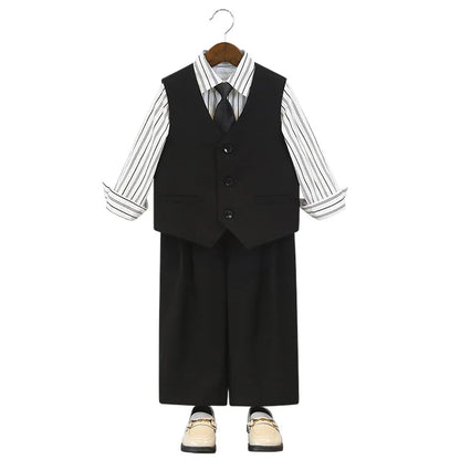 British Gentleman's Boys Vest Set Kids Formal Birthday Photography Suit Kindergarten Ceremony Performance Costume