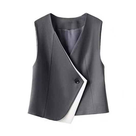 Spring Autumn Grey Vest Women Short Sleeveless Jacket 2026New Versatile Loose Vest Female Casual Tops Waistcoat Ladies Outerwear