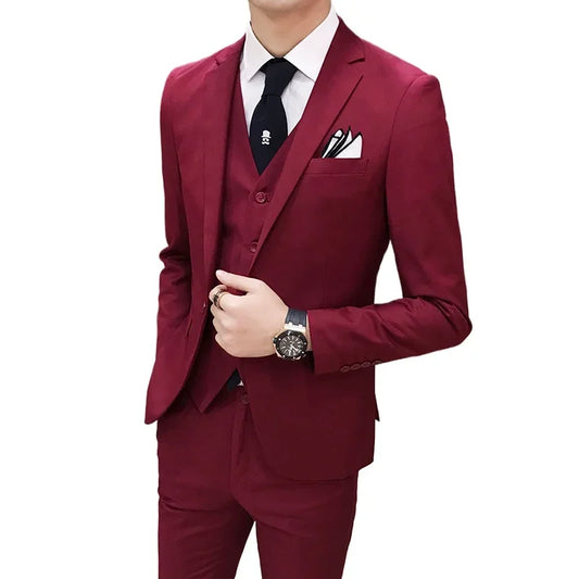 Men's Slim Fit 3-Piece Suit – Blazer, Vest & Pants for Business, Wedding & Smart Casual Wear