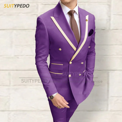 Fashion Men Red Suit Sets Wedding Party Custom Groomsman Elegant Outfits Birthday Banquet Male Stylish Blazer Pants 2 Pieces