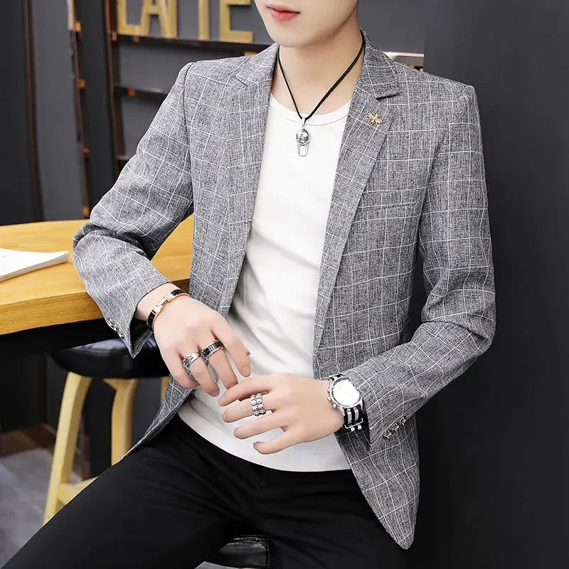 Party Linen Gray Men's Suit Jackets Single Breasted Coat Male Blazer Summer New in Simple Clothing Fashion 2025 Casual Classic