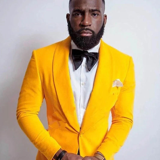 Yellow Velvet Men Suit Jacket One Piece Prom Blazer for Wedding Groomsmen Shawl Lapel Custom Male Fashion Coat Latest Style