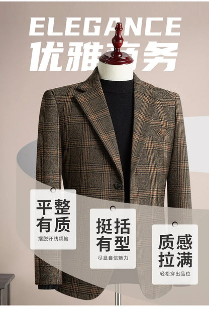 High Qualitys 50% Woolen Men's Suit Jacket Autumn Winter Thicken Warm Business Slim Fit Casual Wedding Groom Coats Tailcoat
