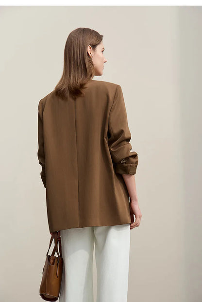 Women's Jacket 2026 Autumn New Bead Sheet Flower V-Neck Women's Blazer Straight Elegant Shoulder Pad Blazers Top 12621026