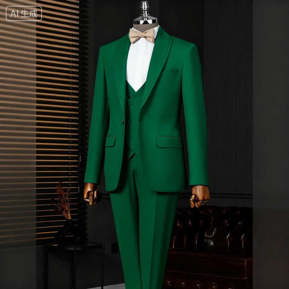 Slim Fit Solid Man 3 Piece Outfit Set Formal Business Suits Elegant Men Wedding Dresses Stage Party Costume Groomsmen Office Set