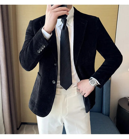 Autumn Winter New Chenille Velvet Suit Jacket Men's Casual Business Fashion Formal Party Coats  Tailcoat Men's Clothing 4XL-M