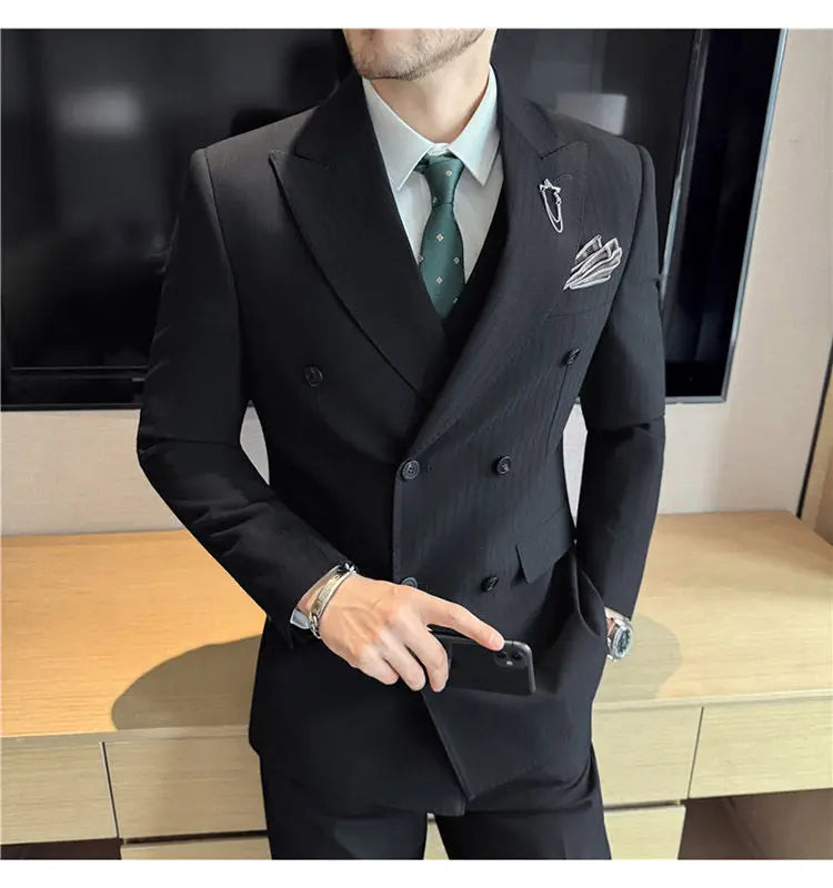 Classic Striped Wedding Suit Set Men 3 Piece Set (jacket+vest+pant) Business Formal Casual Suits Office Party Prom Groom Suit