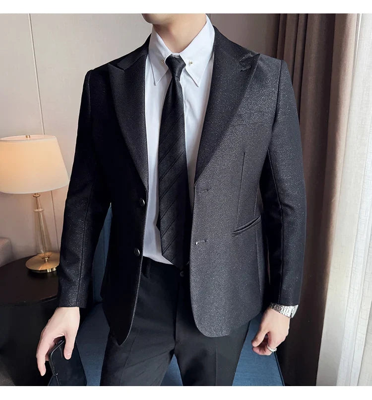 High-end Shiny Business Casual Suit Jacket Men British Style Slim Fit Office Work Men Blazers Wedding Groom Dress Coats 2025