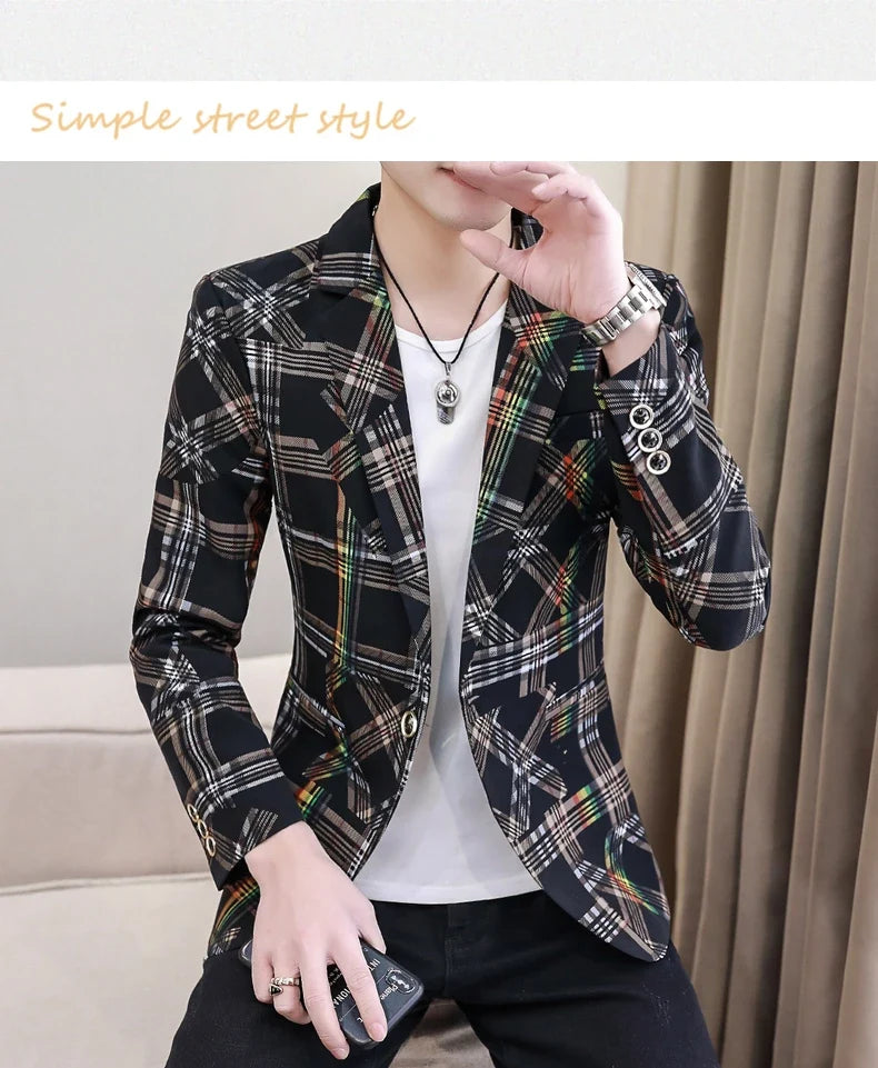 Blazer New Men's Fashion Business Plaid Gentleman Slim Fit Shopping Outdoor Performance Wedding Banquet Casual Blazer