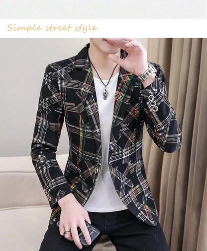 Blazer New Men's Fashion Business Plaid Gentleman Slim Fit Shopping Outdoor Performance Wedding Banquet Casual Blazer