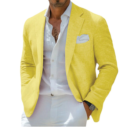 Men's Linen Blazer Notched Lapel Casual Business Sport Coat Slim Fit Breathable Wrinkle-Resistant Wedding Business Tuxedo Jacket