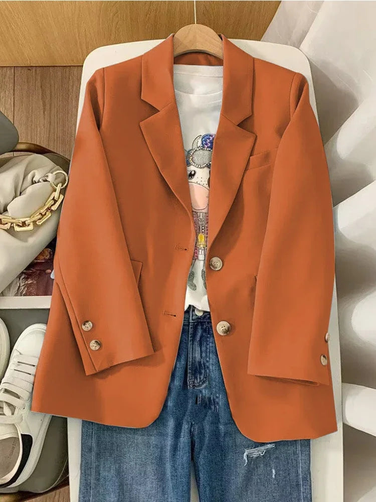 Women's Long Sleeved Blazer Casual Loose Top Versatile Korean Fashion Office Coat Spring Autumn New