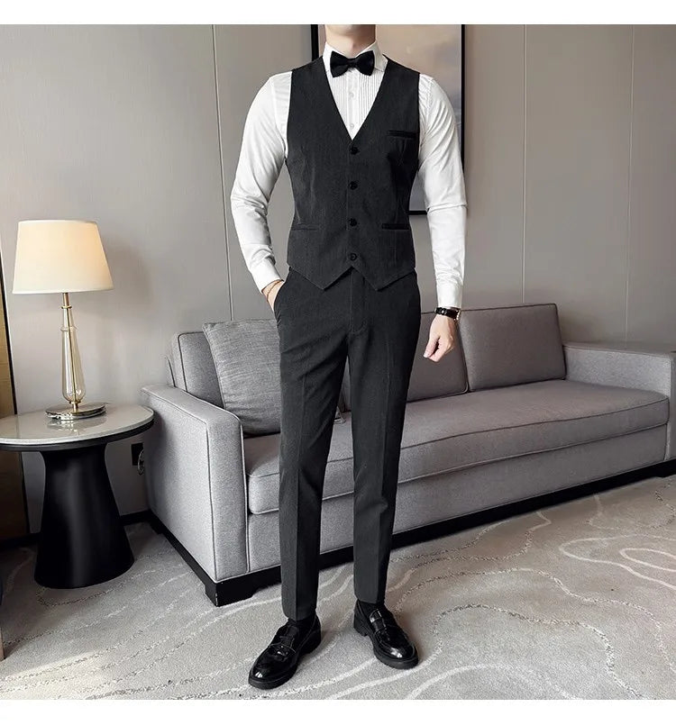 High Quality Casual Business Suit Set Men Slim Fit Social Wedding Groom Formal Set 3 Piece Set (jacket+vest+pant）men Clothing