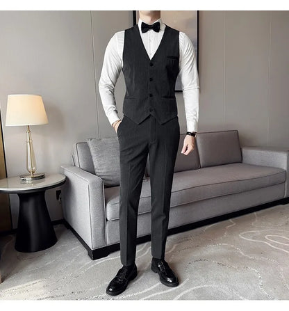 High Quality Casual Business Suit Set Men Slim Fit Social Wedding Groom Formal Set 3 Piece Set (jacket+vest+pant）men Clothing