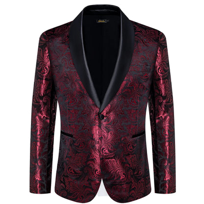 Men's Black Paisley Suits Blazer Jacket Fashion Business Banquet Wedding Party Dress Floral Red Suit Coat Men Clothing