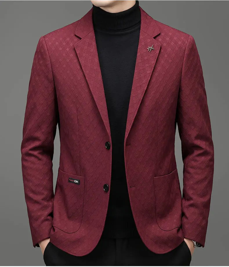 Men's Blazer Smart Casual Single-Breasted Suit Jacket for Business and Leisure – Brown, Khaki, Wine Red, Black