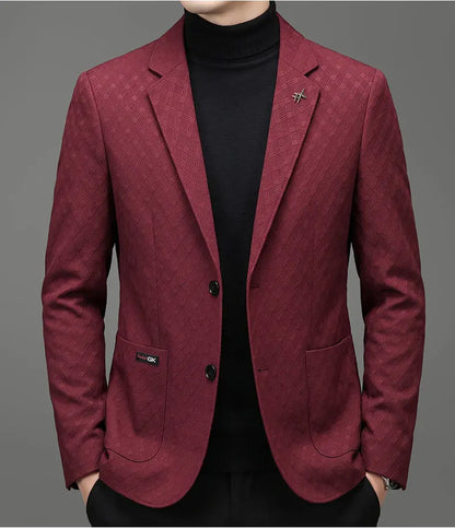 Men's Blazer Smart Casual Single-Breasted Suit Jacket for Business and Leisure – Brown, Khaki, Wine Red, Black