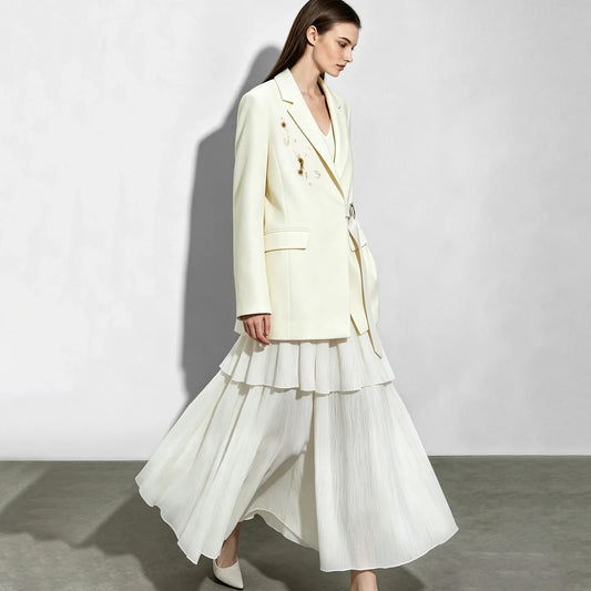 Women's Mid-Length Blazer with Shoulder Pads Notched Lapel Versatile Commuter Minimalist Autumn 2026 Women's Coat 12643050