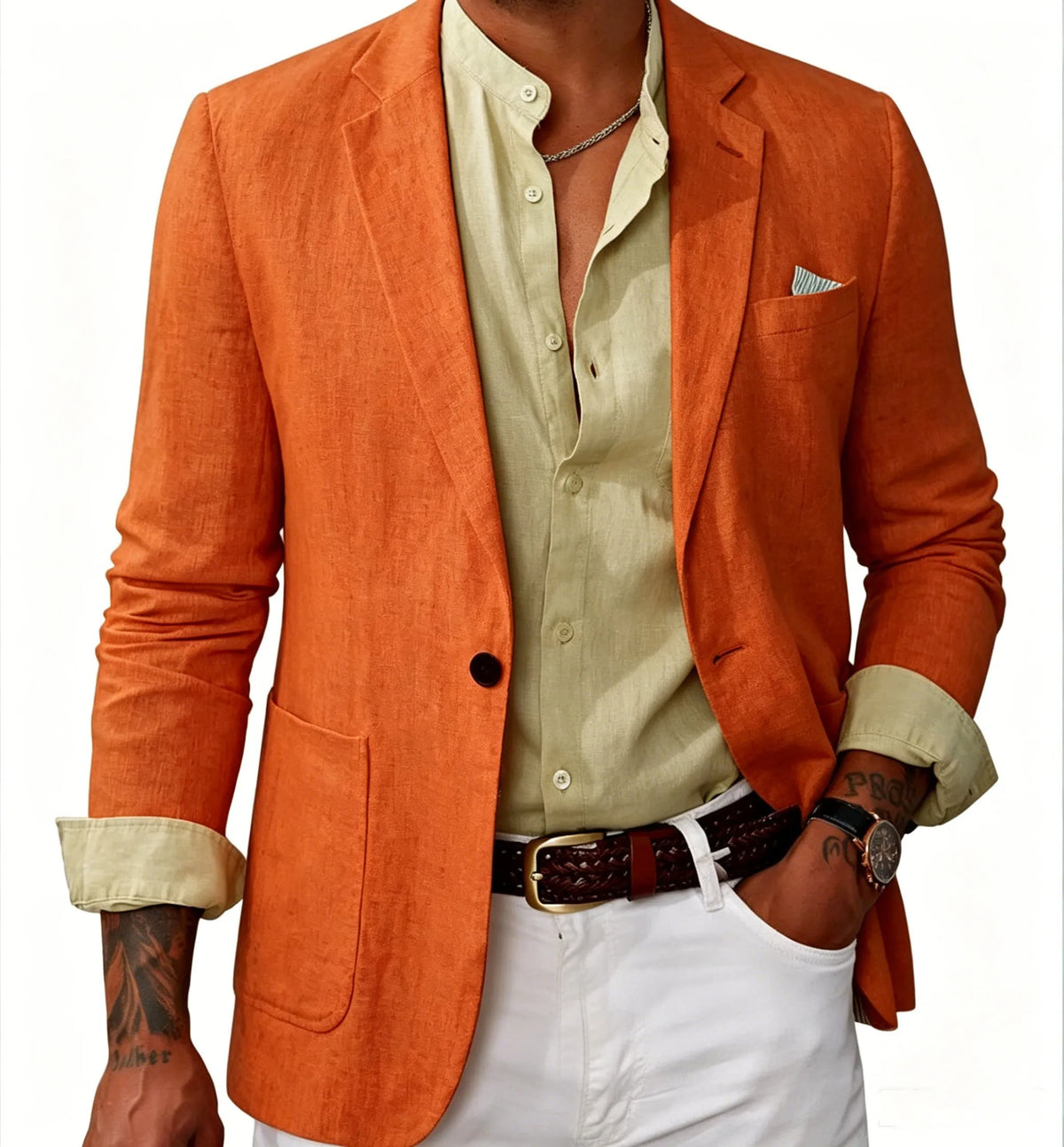 Men's Cotton Linen Blazer Solid Slim Fit Breathable Lightweight Casual Sport Coat One Button Lapel Suit Jacket for Daily Summer