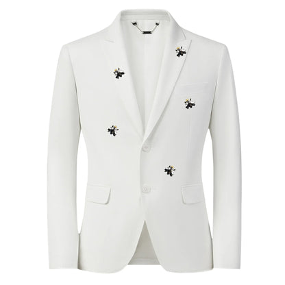 Handmade Bee Embroidery Suit Jacket for Men Autumn/Winter Casual Business Social Jacket Slim Party Banquet Stage Host Blazers