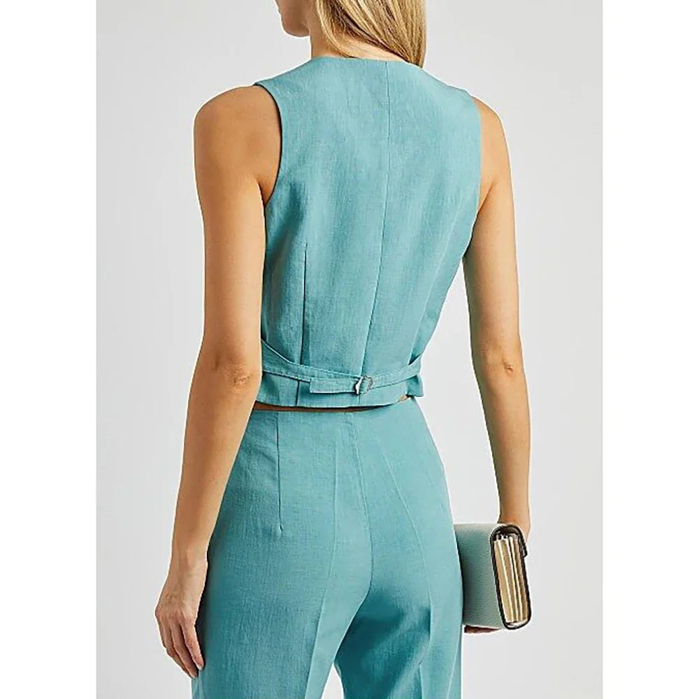 Slate Green Women's Suit Customized Elegant Single-breasted Peaked Lapel Three Pieces (Jacket+Pants+Vest) Office Lady Set