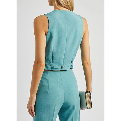 Slate Green Women's Suit Customized Elegant Single-breasted Peaked Lapel Three Pieces (Jacket+Pants+Vest) Office Lady Set