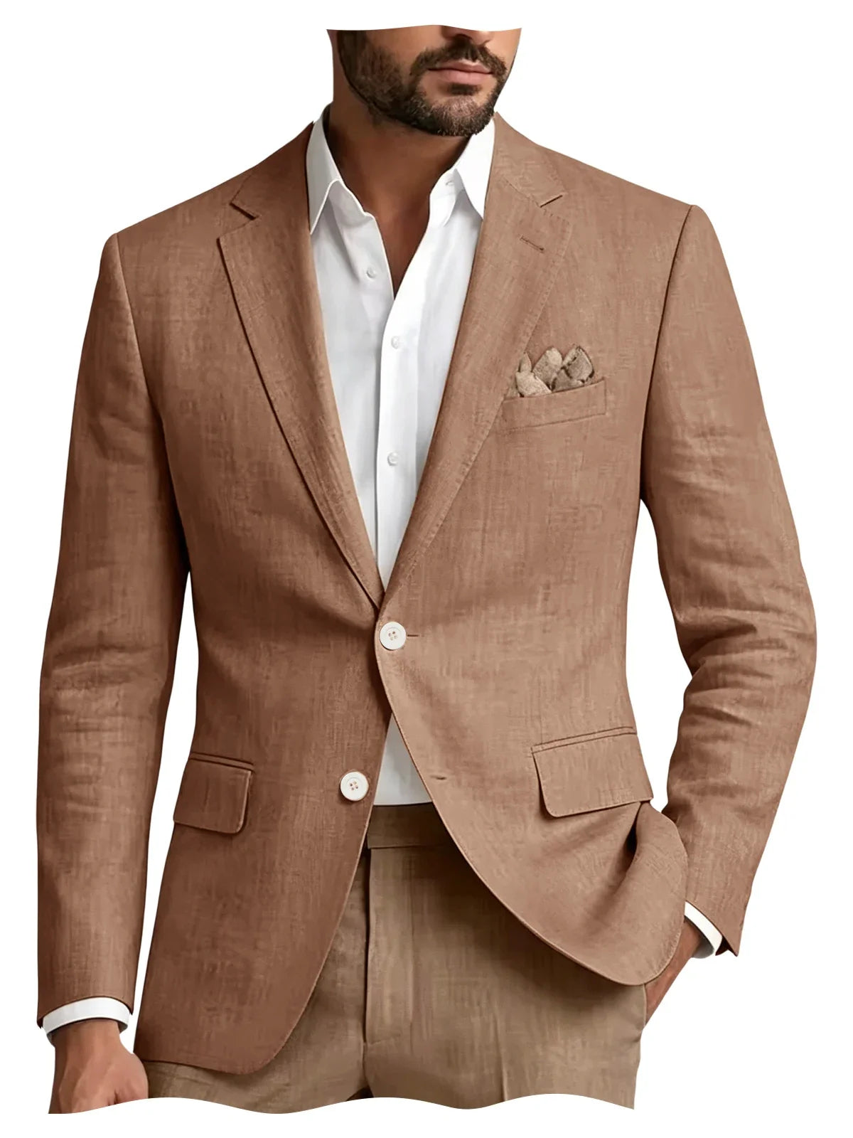 Men's Linen Blazer Notch Lapel 2 Buttons Slim Fit Casual Sport Jacket Lightweight Breathable Summer Business Wedding Daily Wear