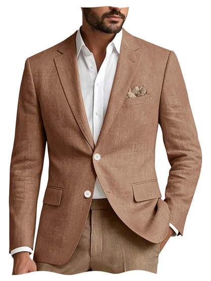 Men's Linen Blazer Notch Lapel 2 Buttons Slim Fit Casual Sport Jacket Lightweight Breathable Summer Business Wedding Daily Wear